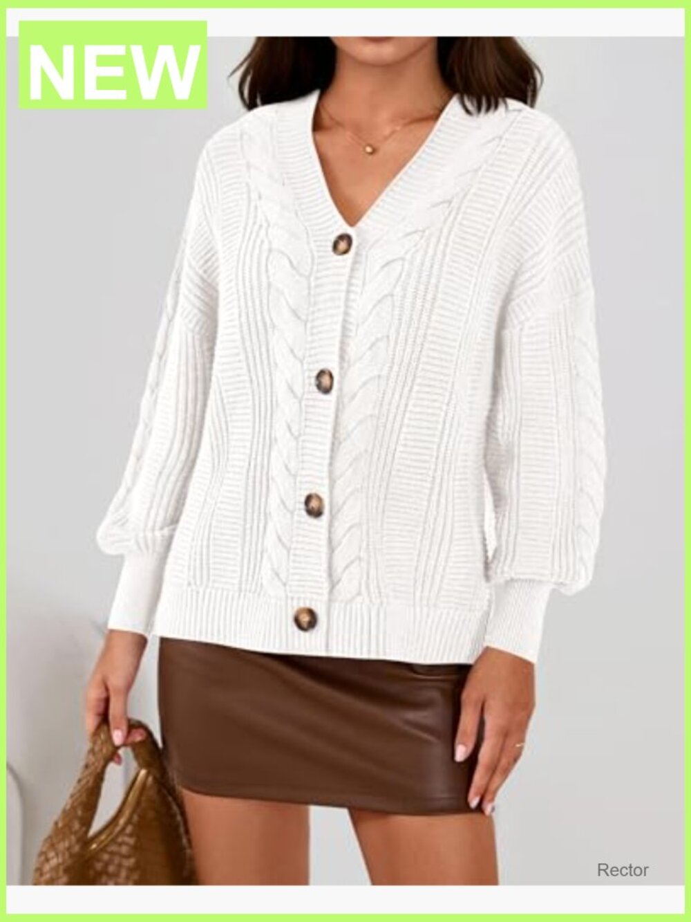 Chunky Cable Knit V-Neck Cardigan Sweater Button Up Long Sleeve - Picture 6 of 7